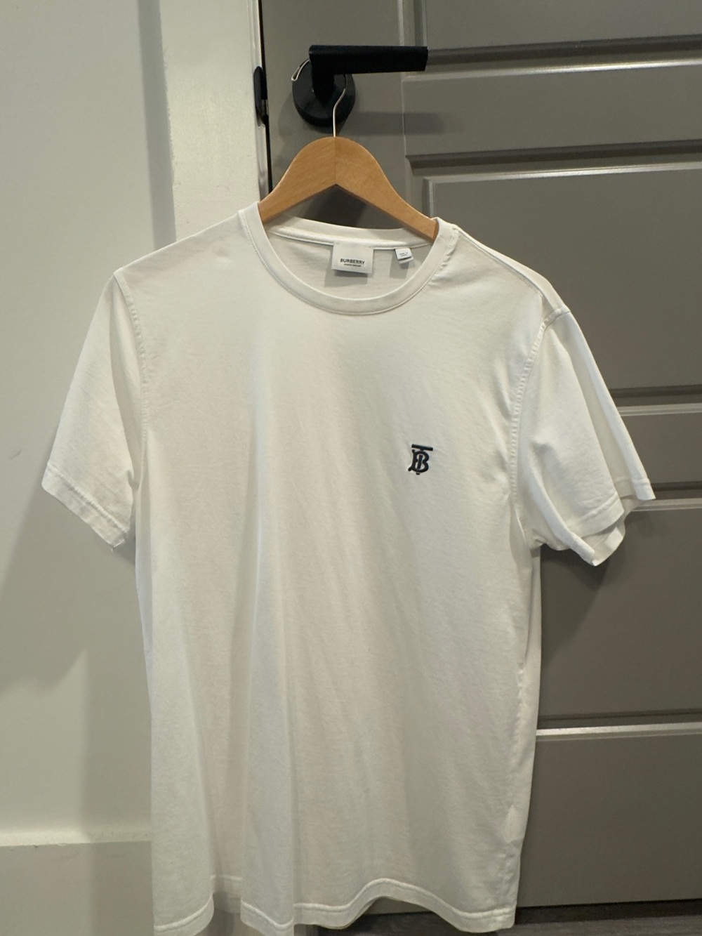Burberry White Short-Sleeve Crewneck T-Shirt with Black TB Monogram